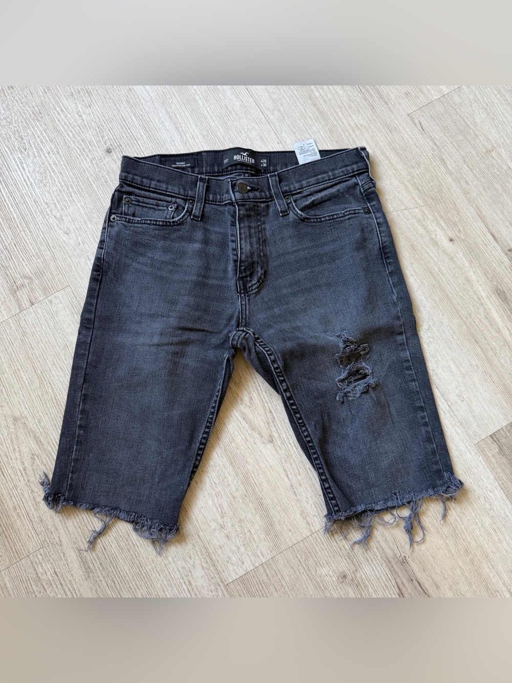 Hollister Epic Flex Skinny Cut Off Shorts Mens 29 Black Distressed Stretch